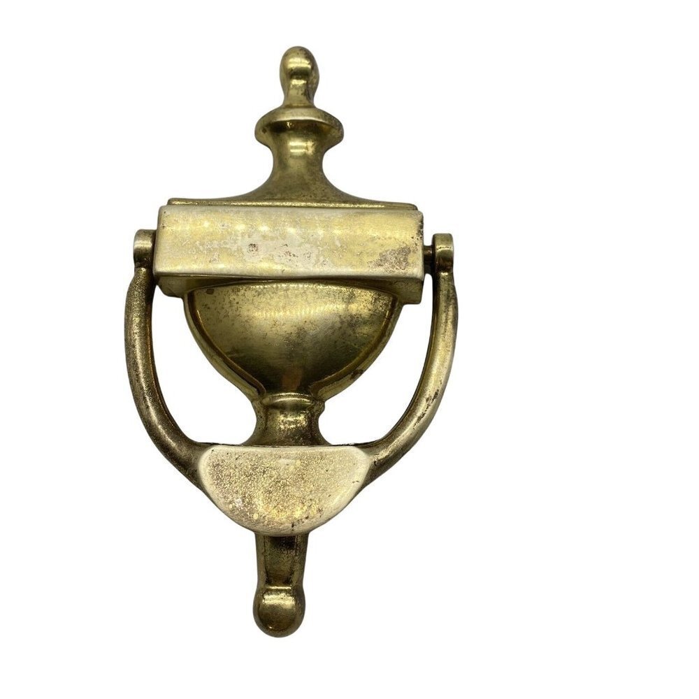 Vintage MCM Solid Brass Urn‎ Door Knocker Made in England 6.75" Patina Farmhouse